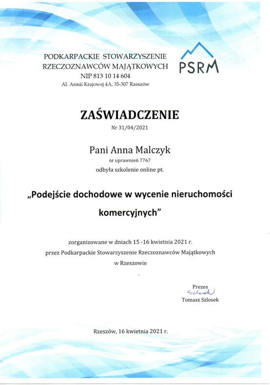Certyfikat 1 - Dochodowe